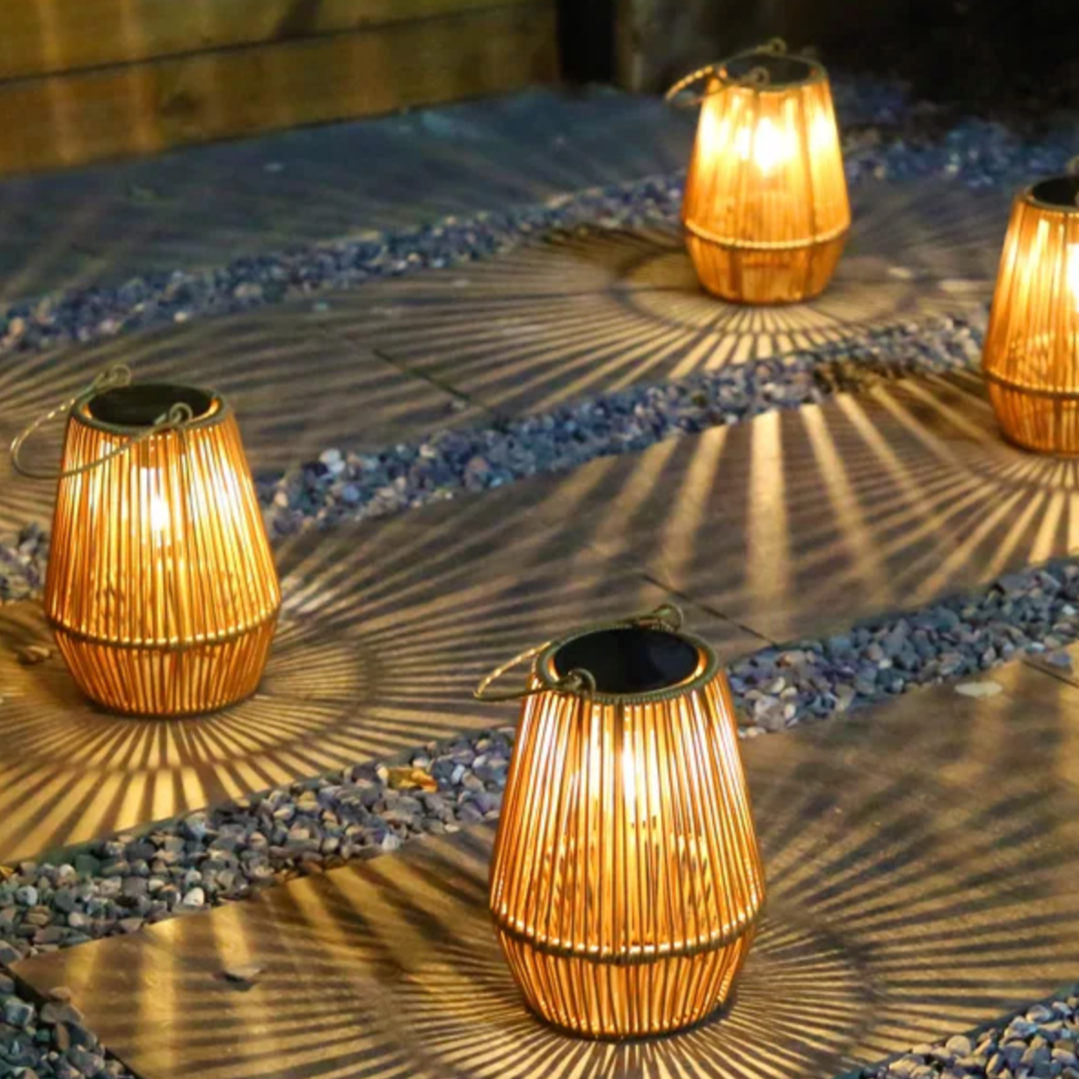Outdoor Solar Lantern Rattan Design Warm LED