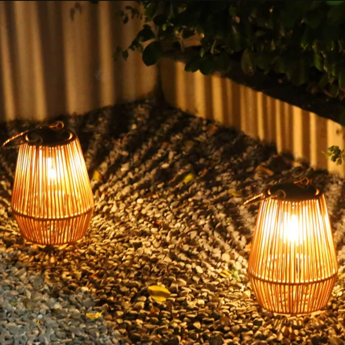 Outdoor Solar Lantern Rattan Design Warm LED