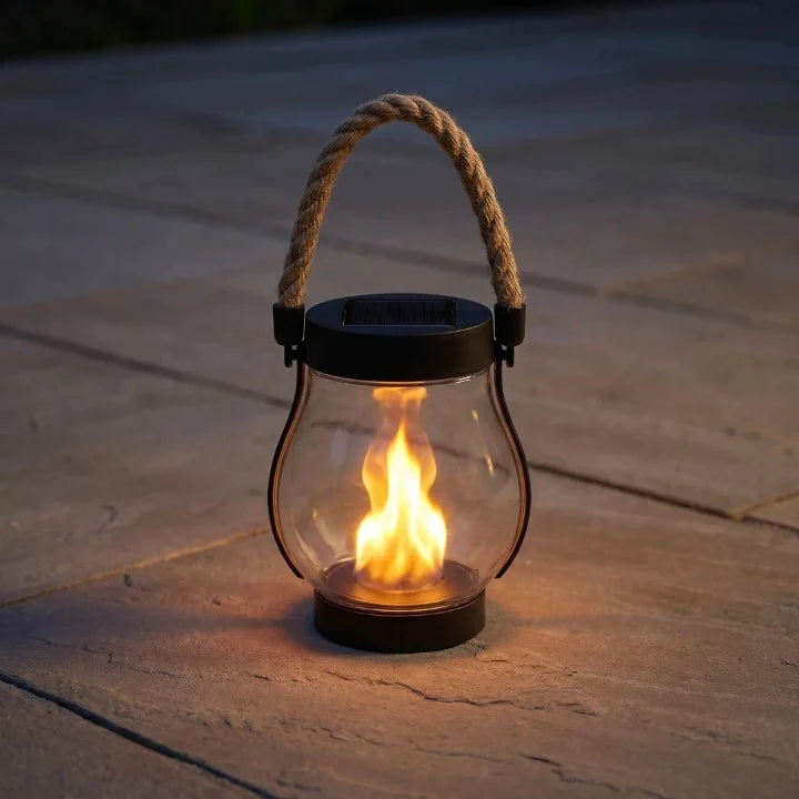 Outdoor Solar Lantern Real Flame Flicker & USB-C Rechargeable