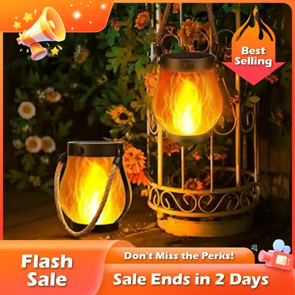 Outdoor Solar Lantern Realistic Flame 8-Hour Runtime USB-C Backup