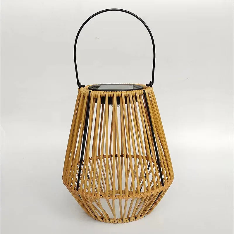 Outdoor Solar Lantern Woven Rattan Warm White LED Dusk Sensor