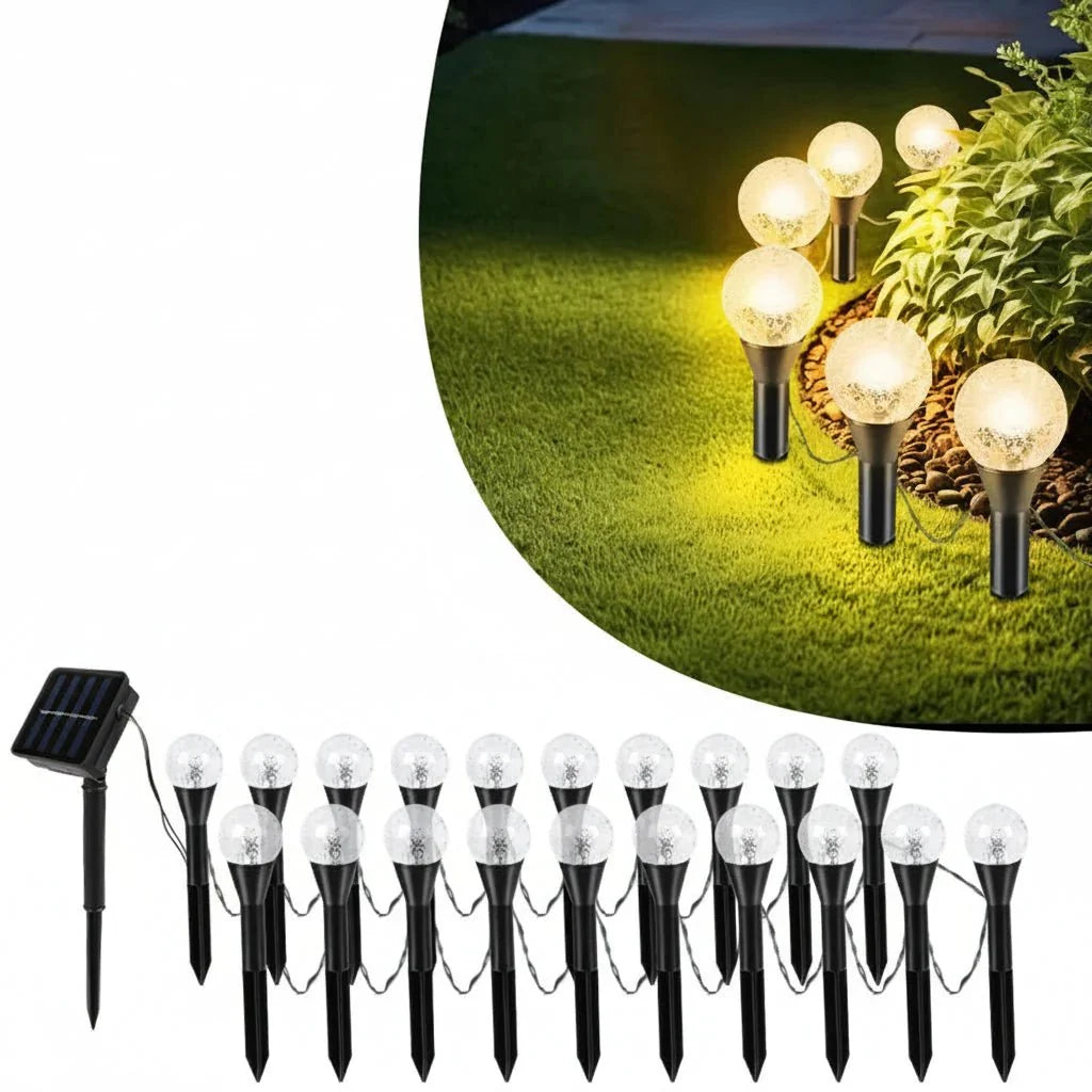 Outdoor Solar String Lights 20 Warm White LEDs Weatherproof