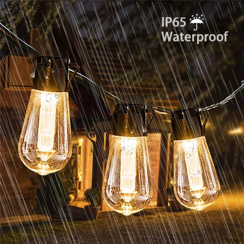 Outdoor String Lights Solar-Powered Weatherproof Edison Bulbs