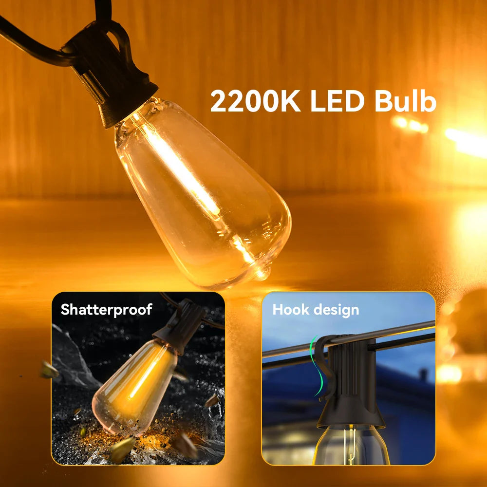 Outdoor String Lights Weatherproof & Shatterproof Warm White