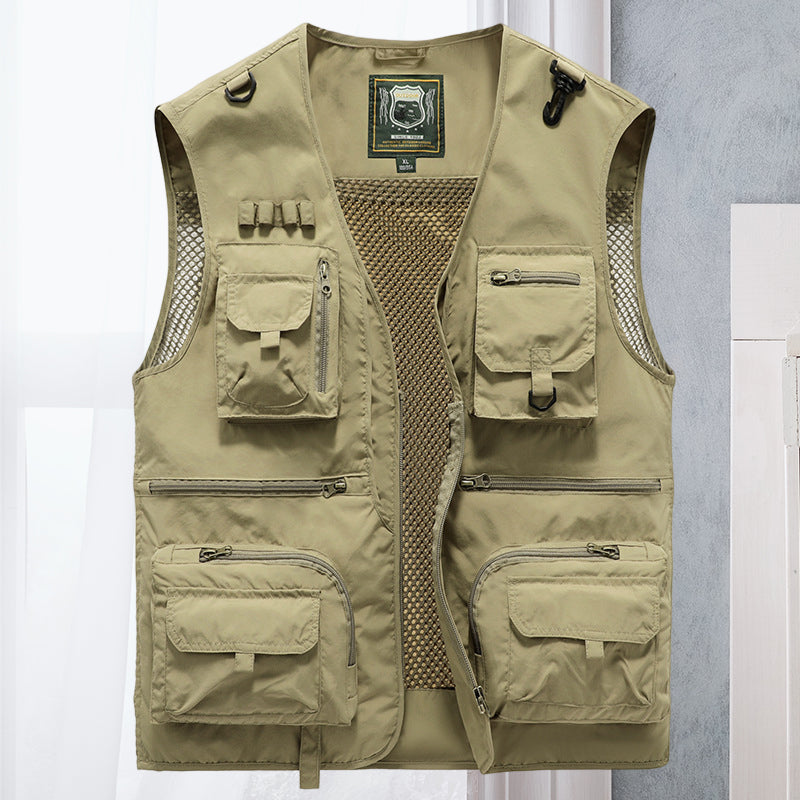 Outdoor Utility Vest Breathable Mesh Zipper & Velcro Pockets