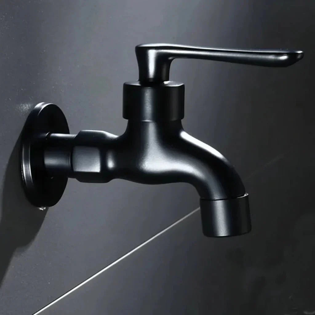 Outdoor Wall Tap Brass Matte Black Steel Lever