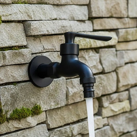 Outdoor Wall Tap Brass Matte Black Steel Lever