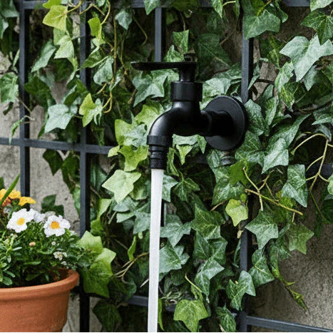 Outdoor Wall Tap Brass Matte Black Steel Lever