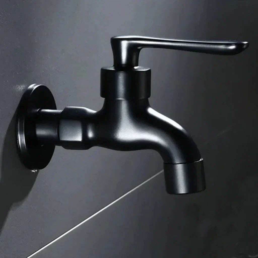 Outdoor Wall Tap Brass Matte Black Steel Lever