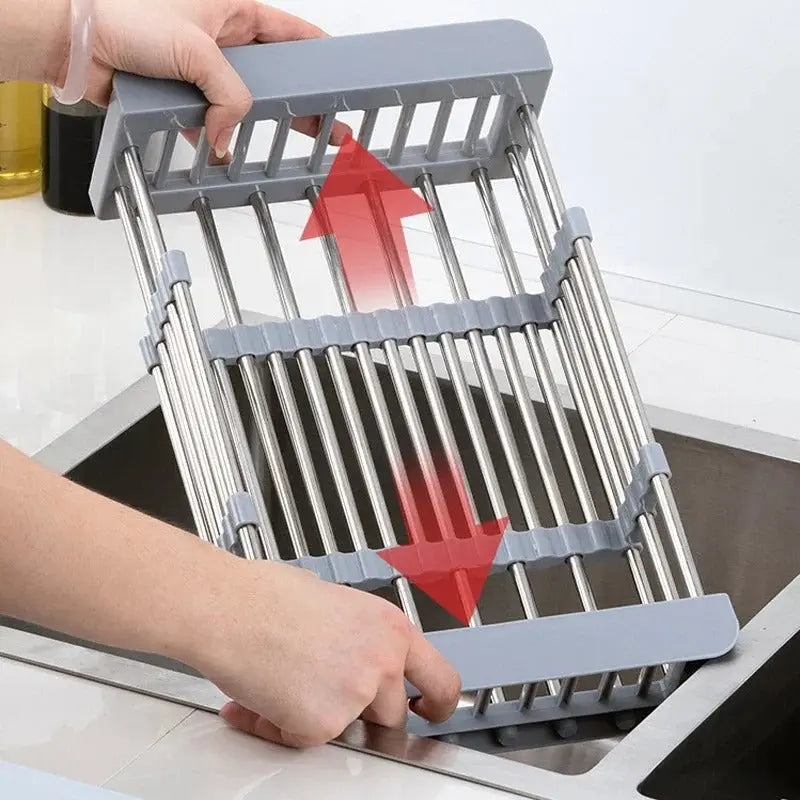 Over-Sink Draining Basket Adjustable Stainless Steel & Non-Slip Pads