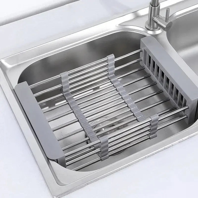 Over-Sink Draining Basket Adjustable Stainless Steel & Non-Slip Pads