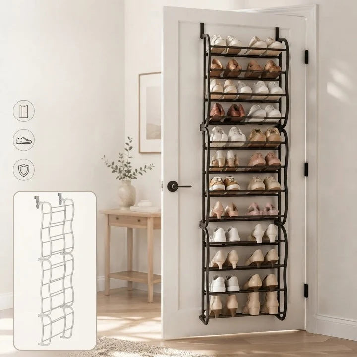 Over-the-Door Shoe Rack Angled Shelves 36-Pair Capacity