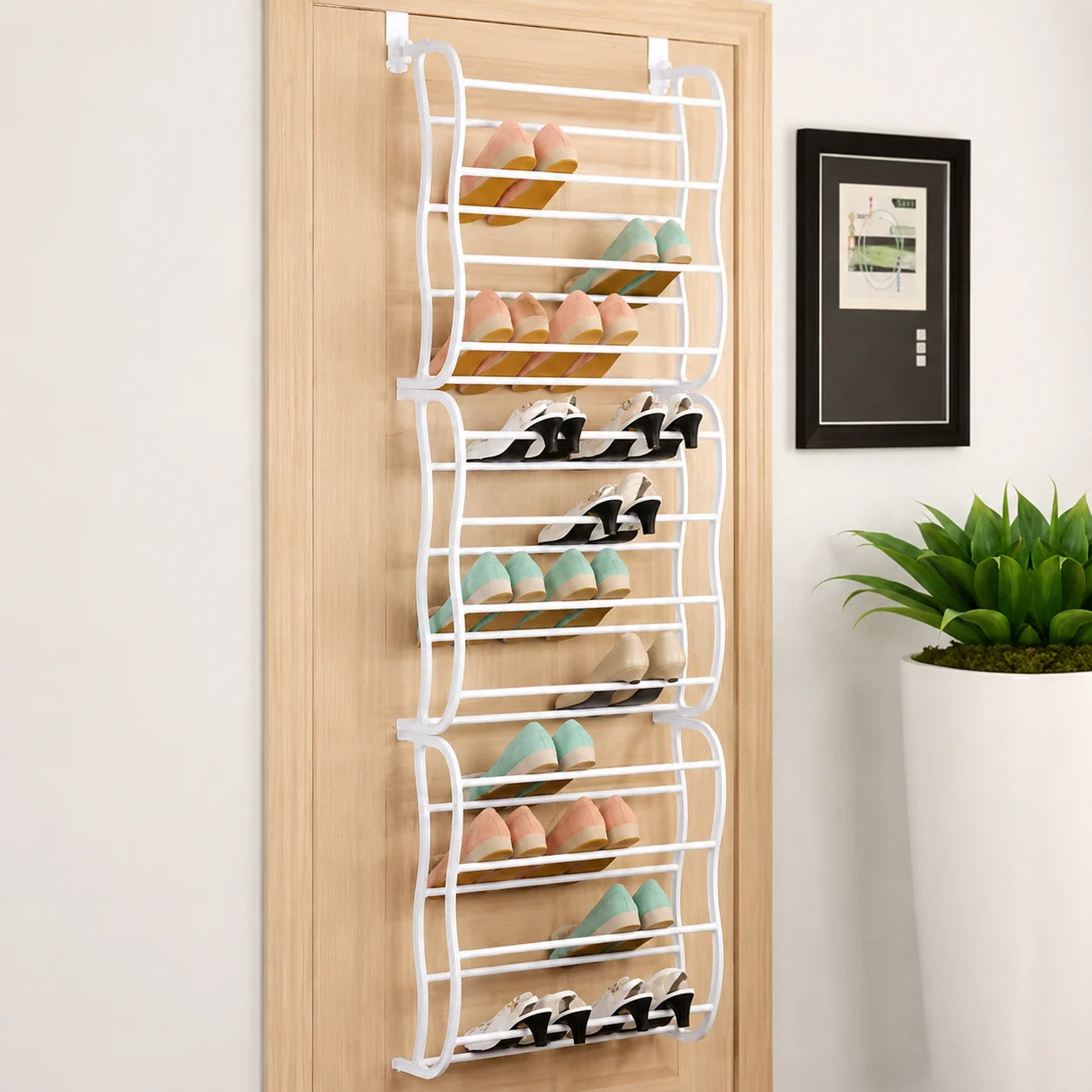 Over-the-Door Shoe Rack Angled Shelves 36-Pair Capacity