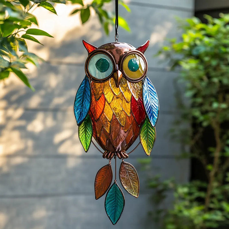 Owl Hanging Decoration Colorful Resin Leaves Ready to Hang