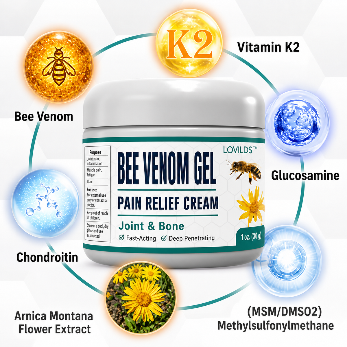 Pain Relief Cream Bee Venom Warming & Fast-Absorbing