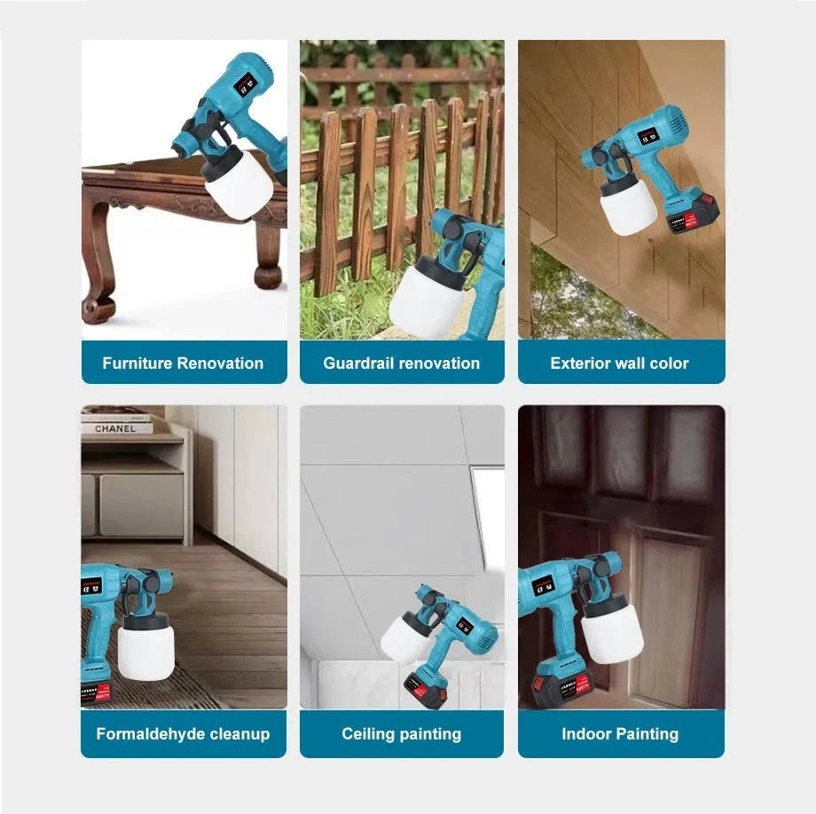 Paint Sprayer Cordless Adjustable Flow Interchangeable Nozzles