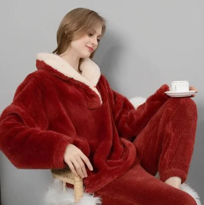 Pajama Set Sherpa Fleece Long-Sleeve & Elastic Waist