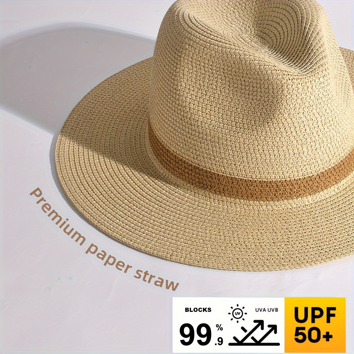 Panama Hat Wide Brim Breathable Paper Fiber UV Protection