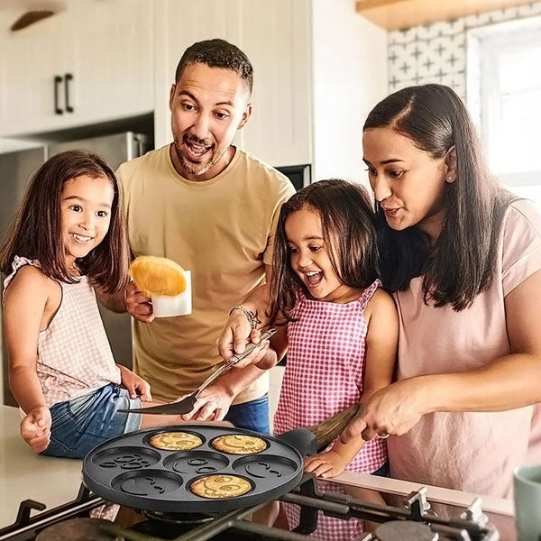 Pancake Pan 7-Cavity Smiley Molds Non-Stick Cool-Touch Handle
