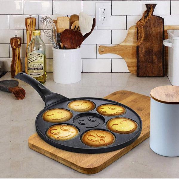 Pancake Pan 7-Cavity Smiley Molds Non-Stick Cool-Touch Handle