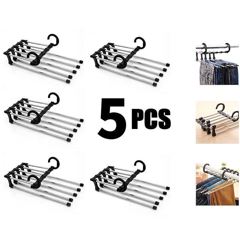Pants Hanger Extendable Five-Rod Stainless Steel & Non-Slip Caps