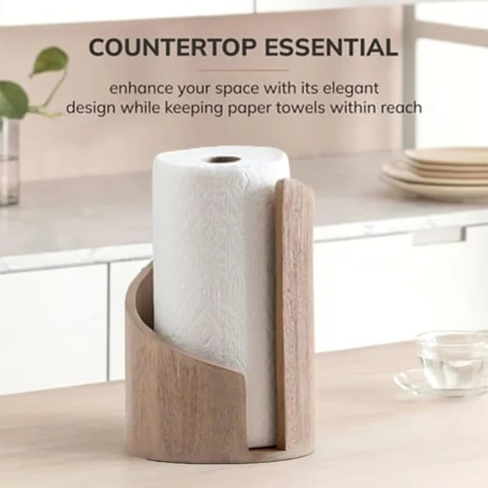 Paper Towel Holder Solid Wood Metal Rod Non-Slip Base