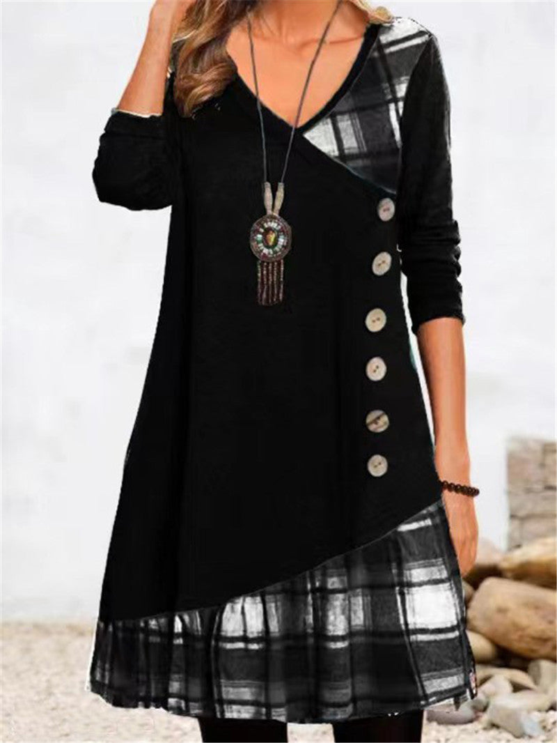 Party Dress Vintage Print V-Neck Buttoned Front