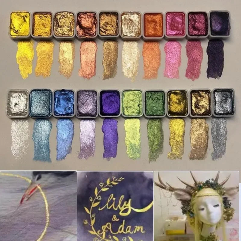 Pearlescent Pigment Set 10 Colors Integrated Mixing Palette