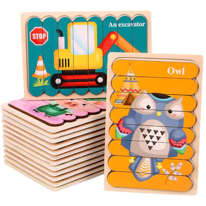 Peg Puzzle Wooden Double-Sided Compact