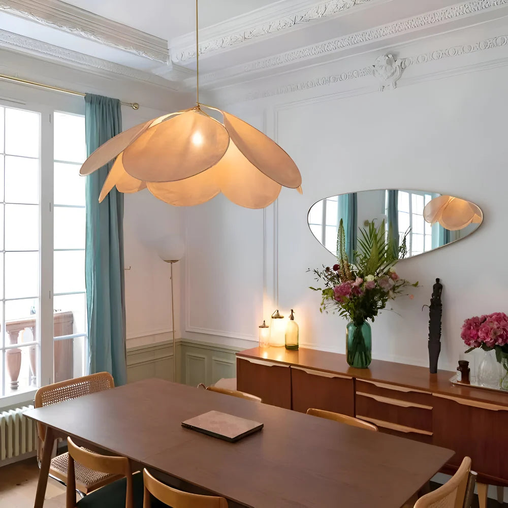 Pendant Lamp Flower-Shaped Fabric Shade Adjustable Cable