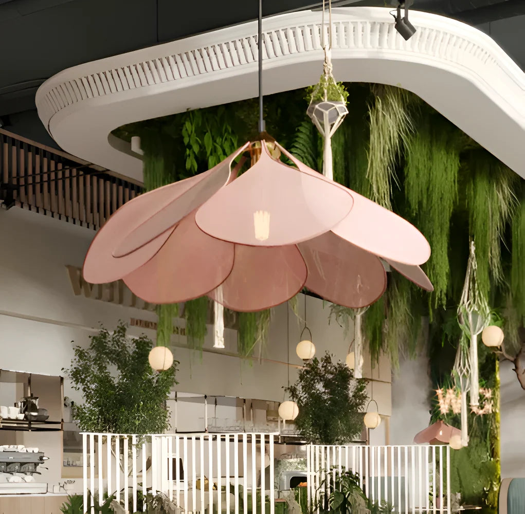 Pendant Lamp Flower-Shaped Fabric Shade Adjustable Cable