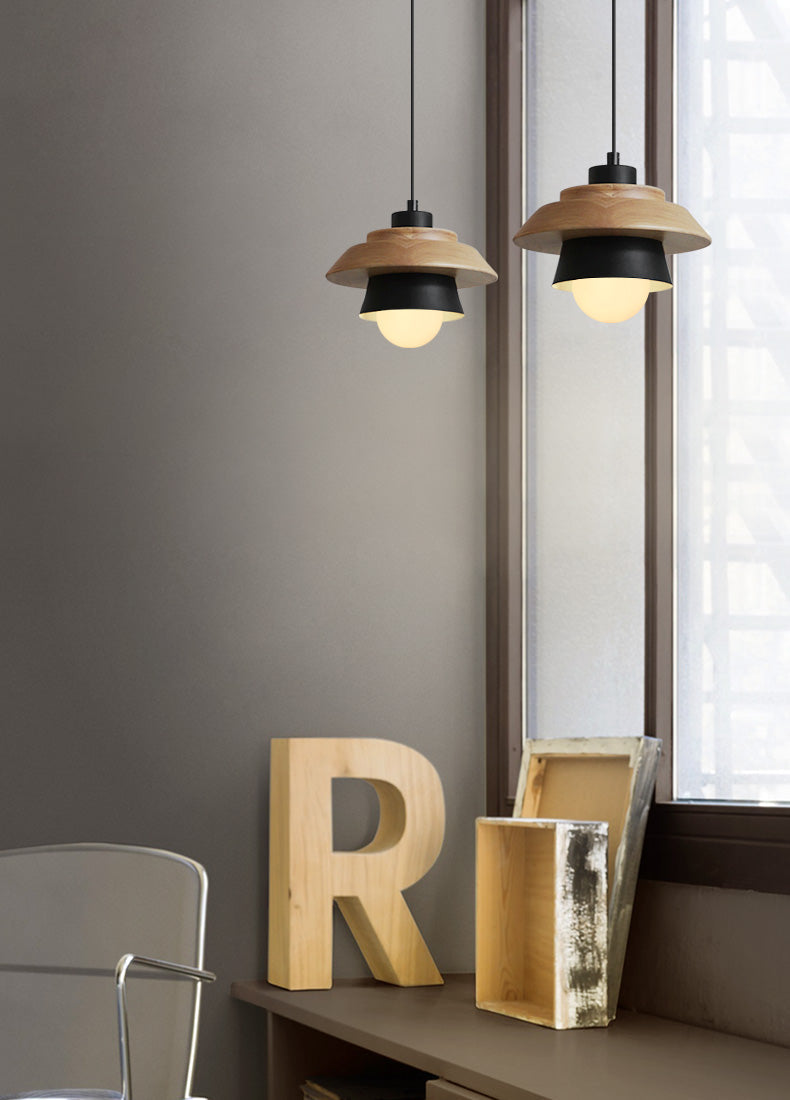 Pendant Lamp Scandinavian Aluminum & Wood Height-Adjustable Cable