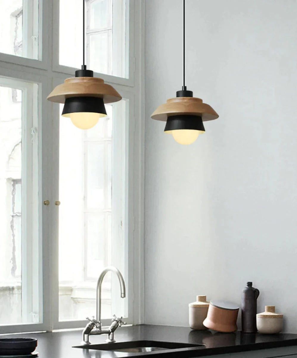 Pendant Lamp Scandinavian Aluminum & Wood Height-Adjustable Cable