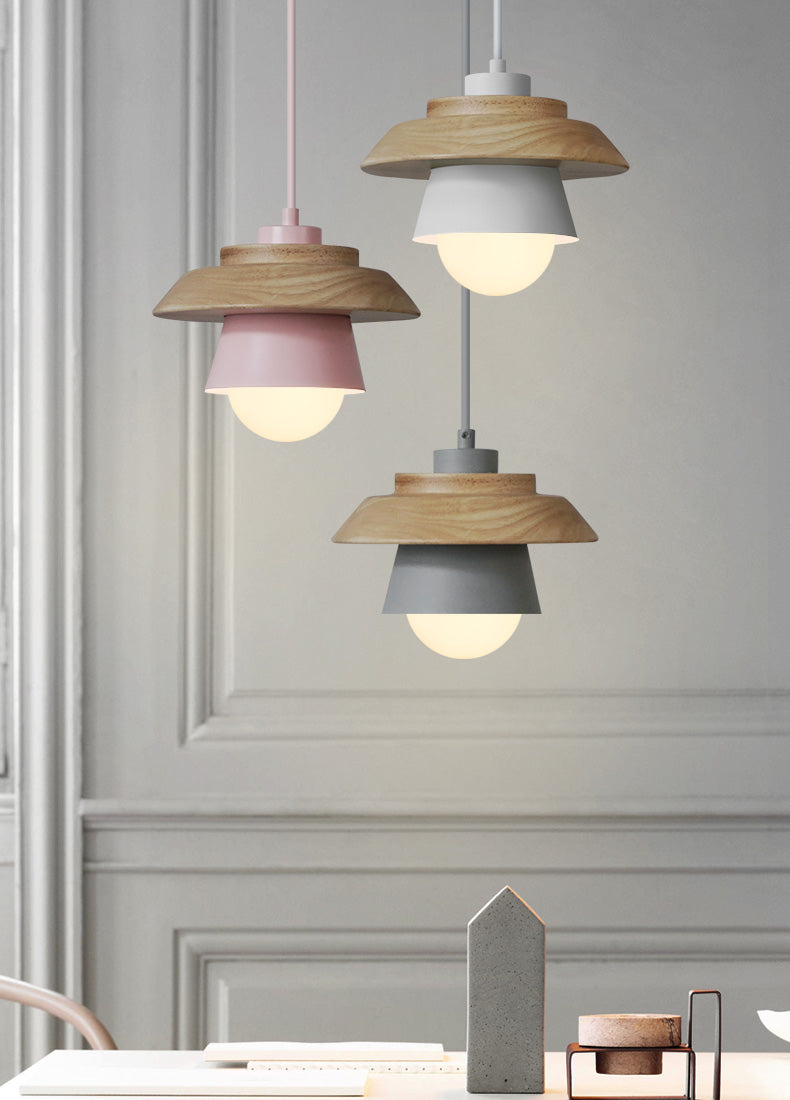 Pendant Lamp Scandinavian Aluminum & Wood Height-Adjustable Cable