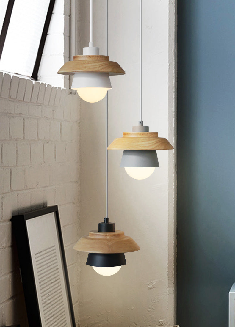 Pendant Lamp Scandinavian Aluminum & Wood Height-Adjustable Cable