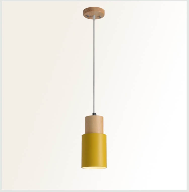 Pendant Light Aluminum Shade With Wood Accent Adjustable Cable