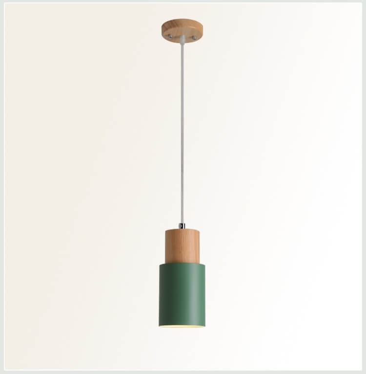 Pendant Light Aluminum Shade With Wood Accent Adjustable Cable