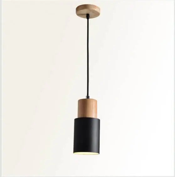 Pendant Light Aluminum Shade & Wood Accents Adjustable Cable