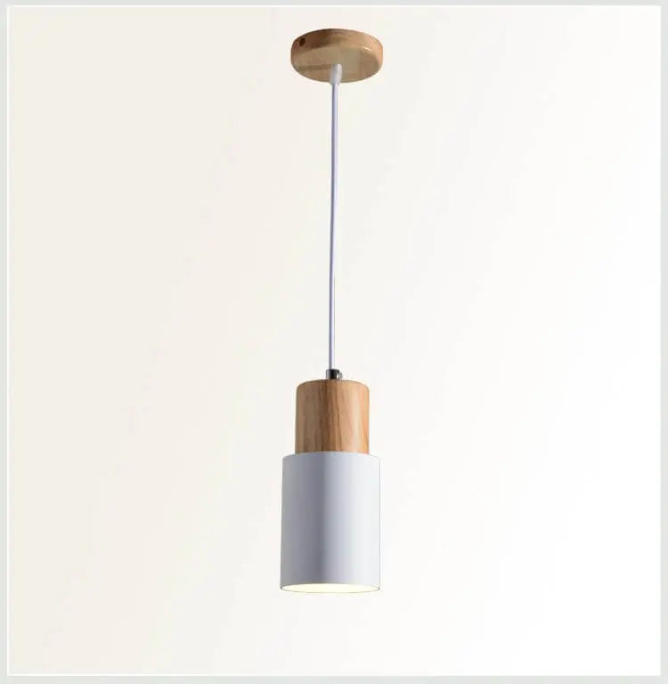 Pendant Light Aluminum Shade & Wood Accents Adjustable Cable