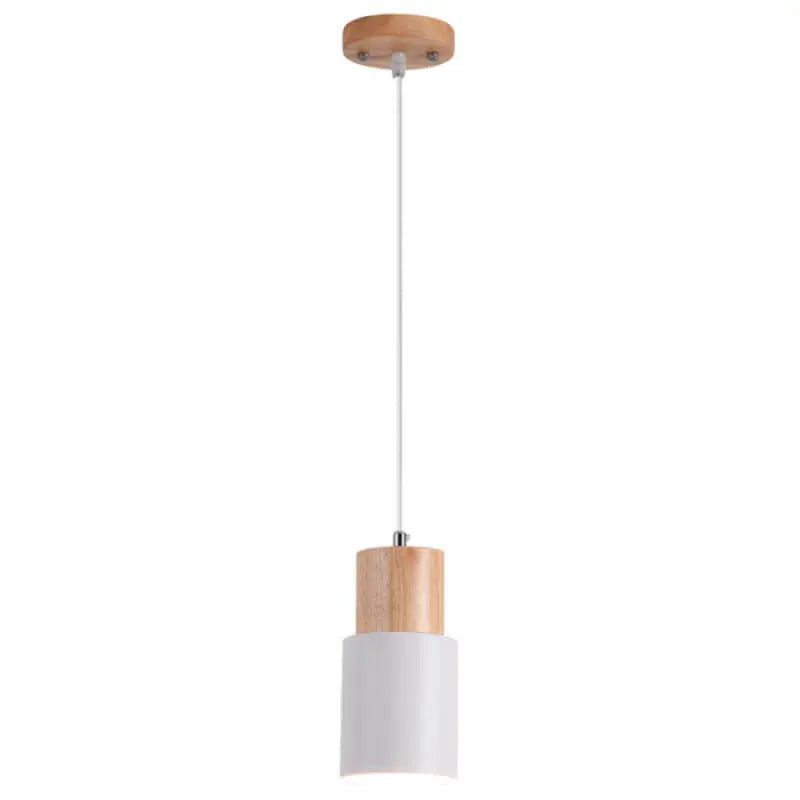 Pendant Light Aluminum Shade & Wood Accents Adjustable Cable