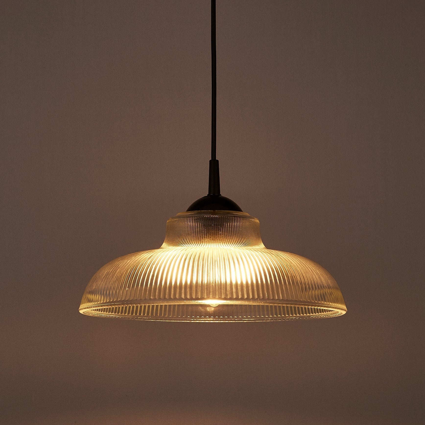 Pendant Light Clear Ribbed Glass Dome