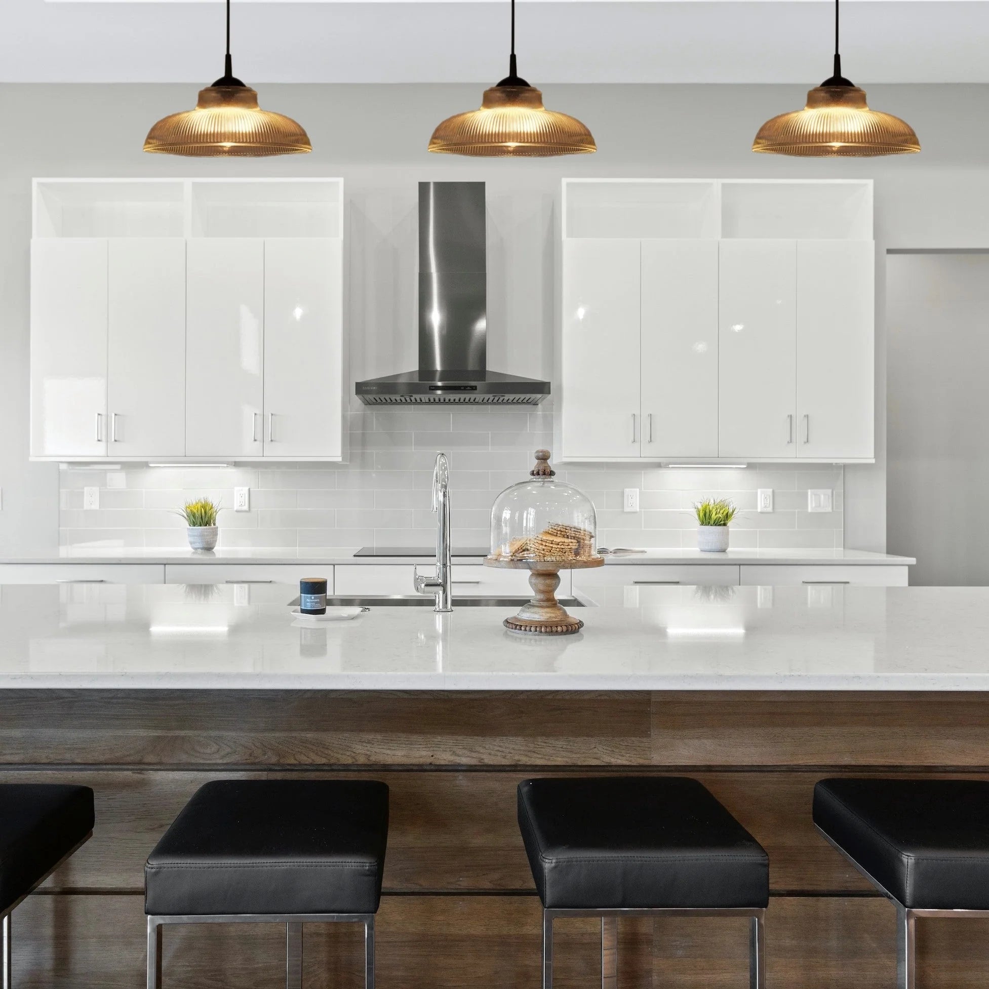 Pendant Light Clear Ribbed Glass Dome