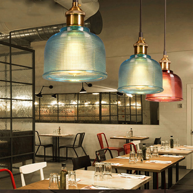 Pendant Light Colored Glass Shade Adjustable Cable