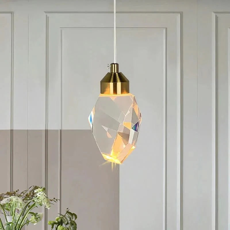 Pendant Light Faceted K9 Crystal Integrated LED & Gold Finish