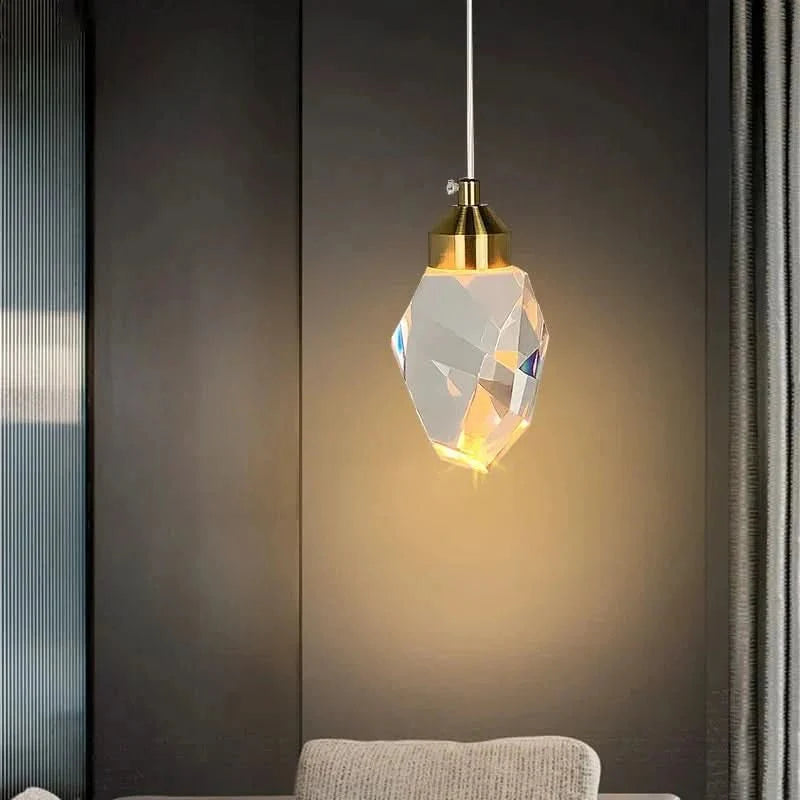 Pendant Light Faceted K9 Crystal Integrated LED & Gold Finish