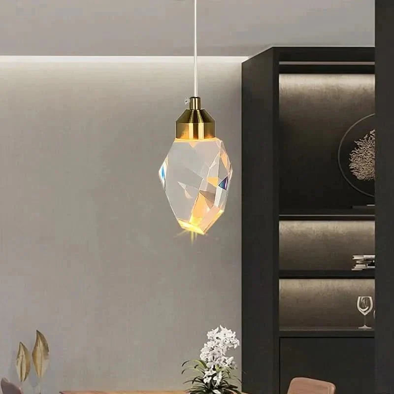 Pendant Light Faceted K9 Crystal Integrated LED & Gold Finish