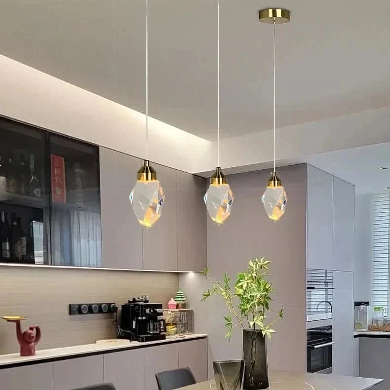 Pendant Light Faceted K9 Crystal Integrated LED & Gold Finish