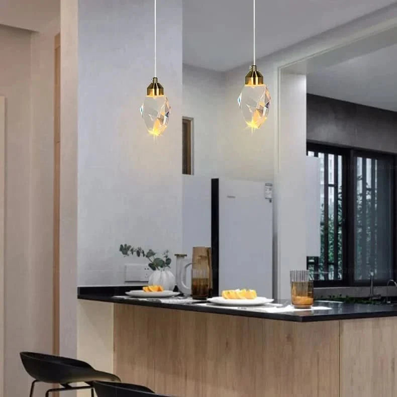 Pendant Light Faceted K9 Crystal Integrated LED & Gold Finish