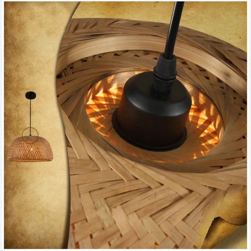 Pendant Light Handwoven Bamboo Adjustable Cable & E27 Socket