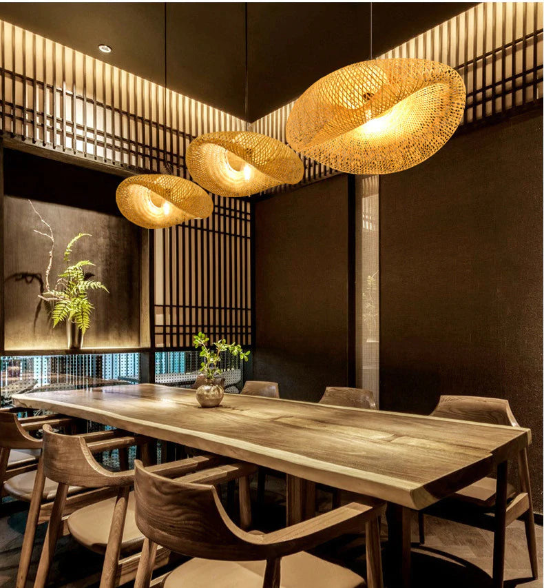 Pendant Light Handwoven Bamboo Adjustable Cable & E27 Socket